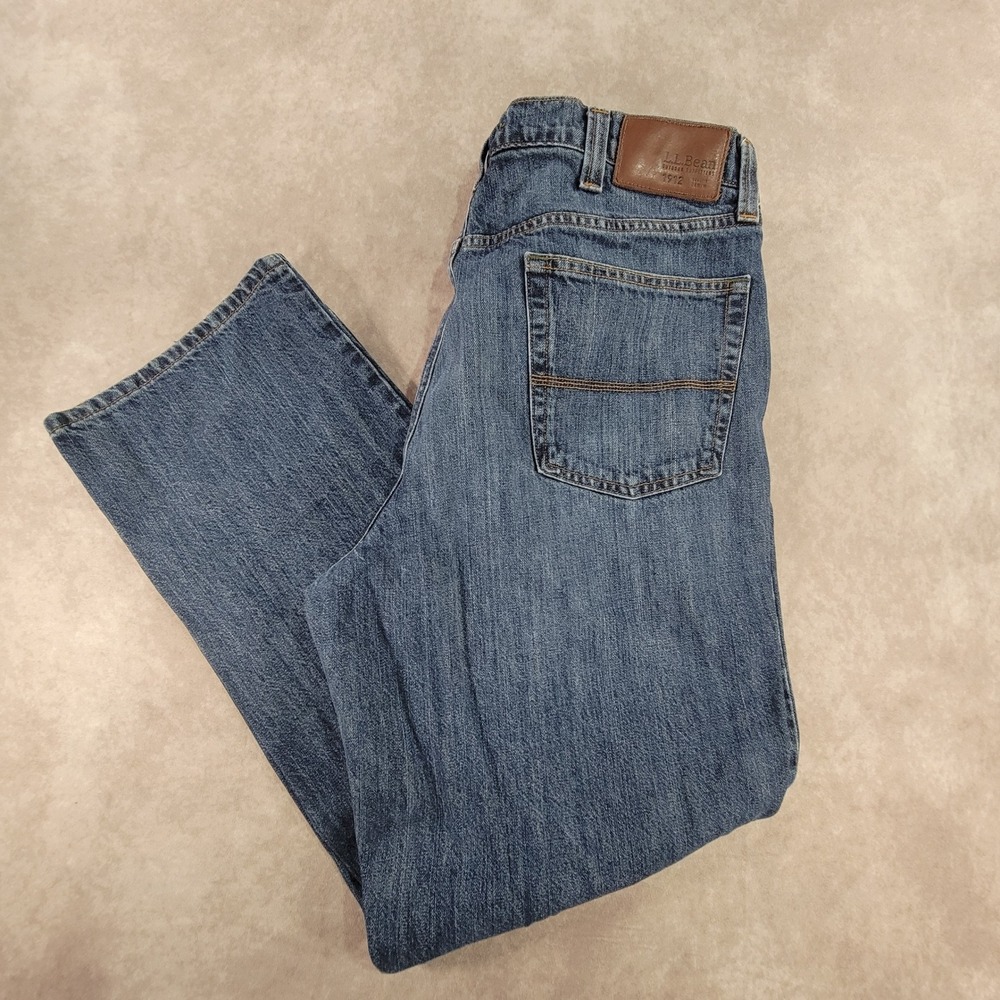LL Bean 1912 Mens Straight Leg Jeans Medium Wash Blue Denim 35x30